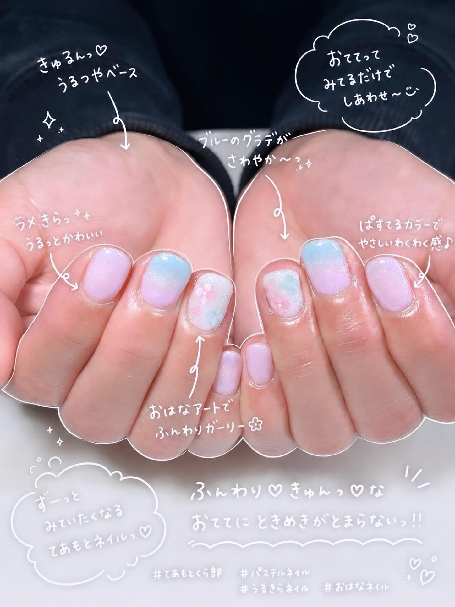 ネイル作例:紫陽花パステルフラワー